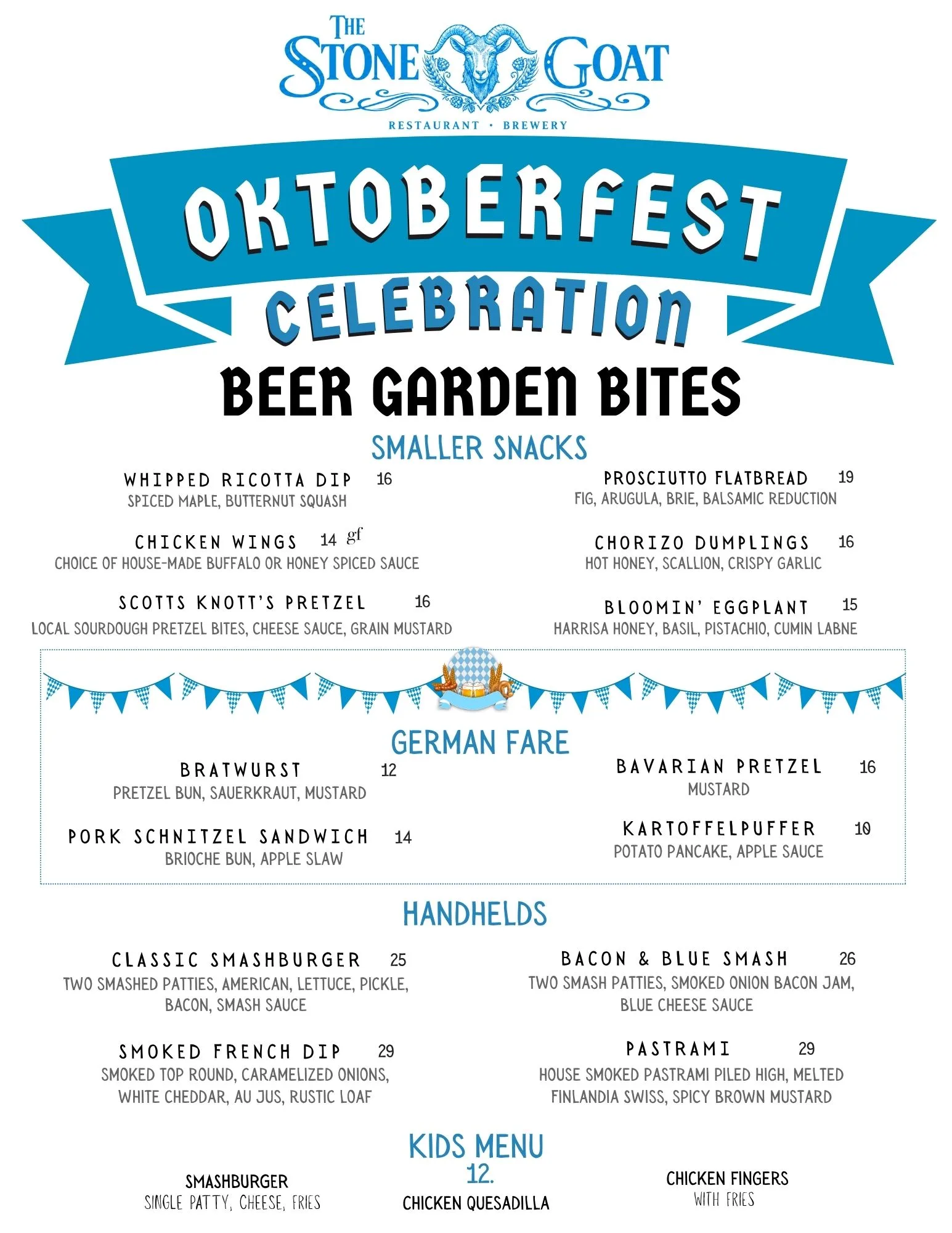 Menu page 9: Oktoberfest Celebration Beer Garden Bites