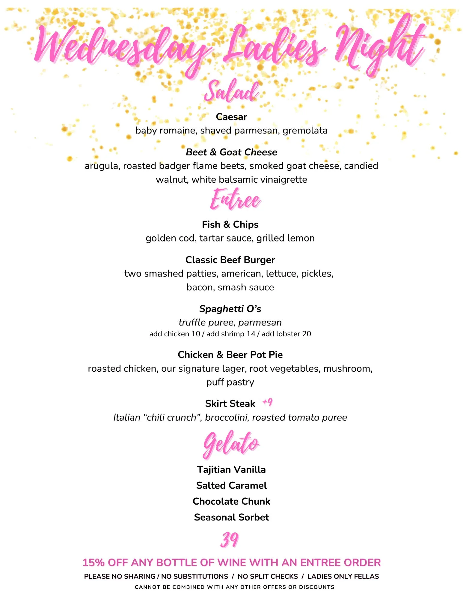 Menu page 8: Wednesday Ladies Night